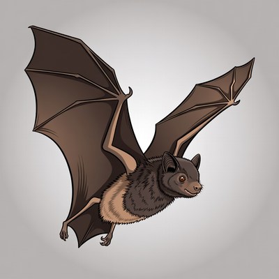 Cartoon bat flying with wings spread