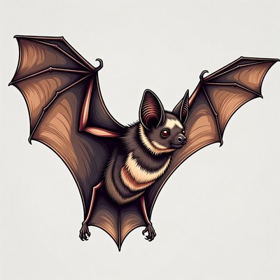 Striped bat with wings spread