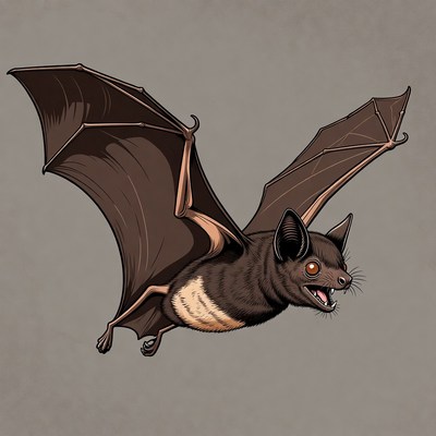 Flying bat with open mouth