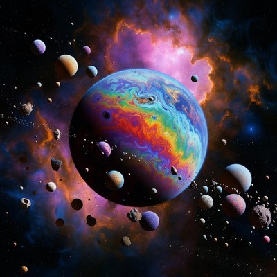 Rainbow Iridescent Planet in Nebula