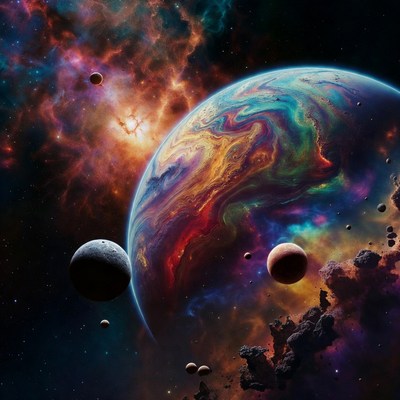 Vibrant Colorful Planet in Nebula