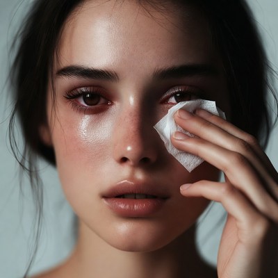 Woman wiping tears with tissue