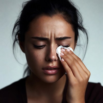 Asian woman crying with tissue