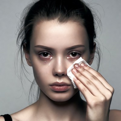 Woman wiping tears with tissue