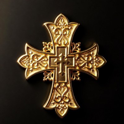 Ornate Gold Cross on Black