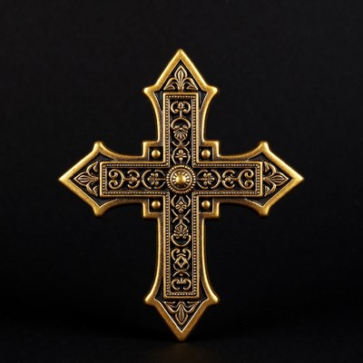 Ornate Gold Cross on Black