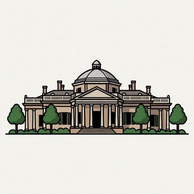 Classical Mansion with Dome and Trees