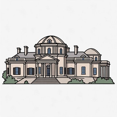 Grand Mansion with Dome Illustration
