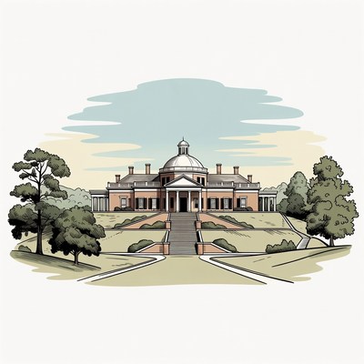 Grand Mansion with Dome and Trees