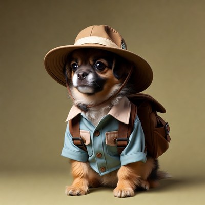 Chihuahua dog in explorer outfit
