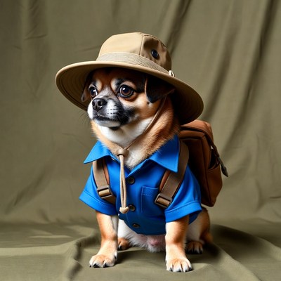 Chihuahua dog in explorer outfit