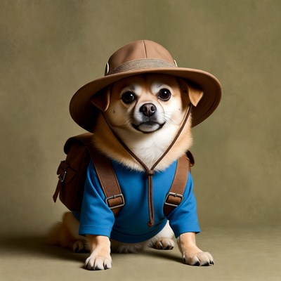 Chihuahua in hat and backpack