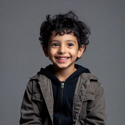 Smiling boy with curly hair