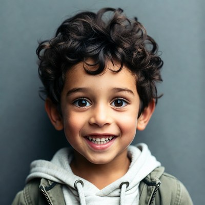 Smiling boy with curly hair