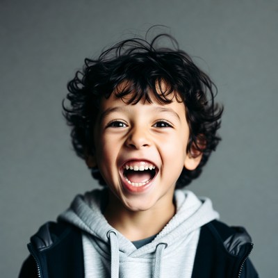 Boy laughing with curly hair