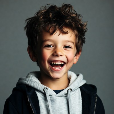 Boy smiling with curly hair