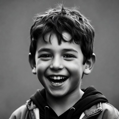 Boy laughing with big smile
