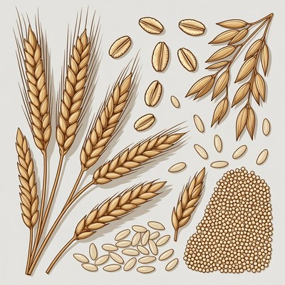 Wheat Stalks and Grains Illustration