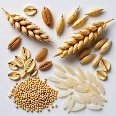 Assortment of Wheat Grains and Rice