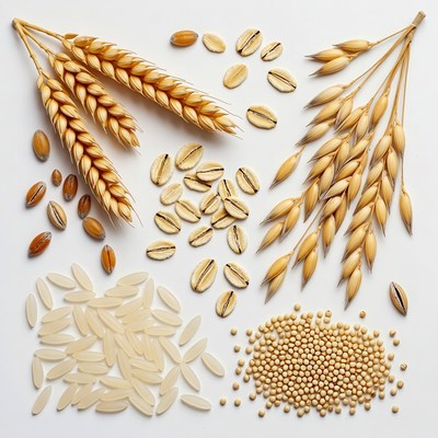 Assortment of Wheat Grains and Seeds