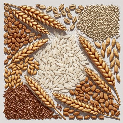 Assortment of Wheat Grains and Rice