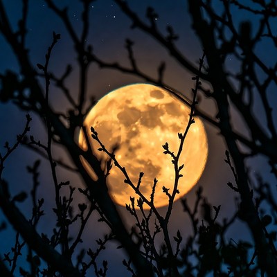 Full Moon Through Bare Branches