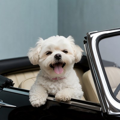 White Shih Tzu in Convertible