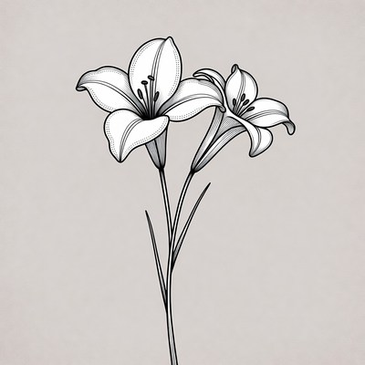Two White Lilies Illustration