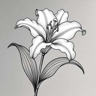 White Lily Flower Line Drawing