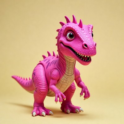 Pink dinosaur toy on yellow background