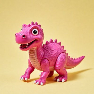 Pink dinosaur toy on yellow background