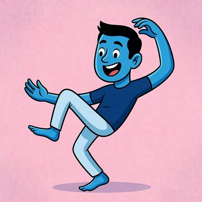 Blue cartoon man dancing