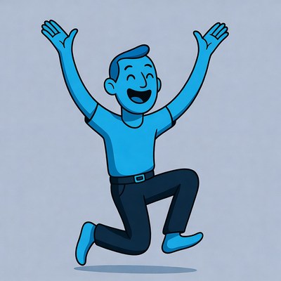 Excited man raising arms in joy
