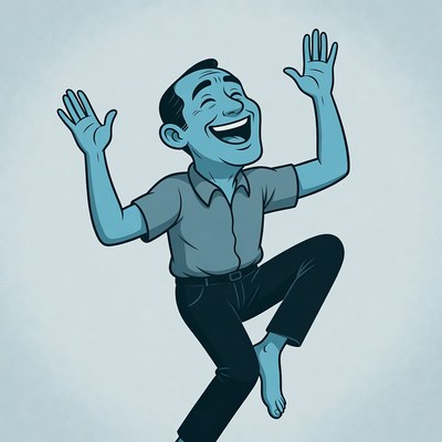 Cartoon man jumping with arms raised