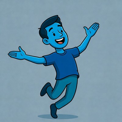Cartoon man jumping with arms outstretched