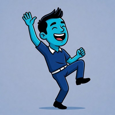 Cartoon Asian man dancing happily