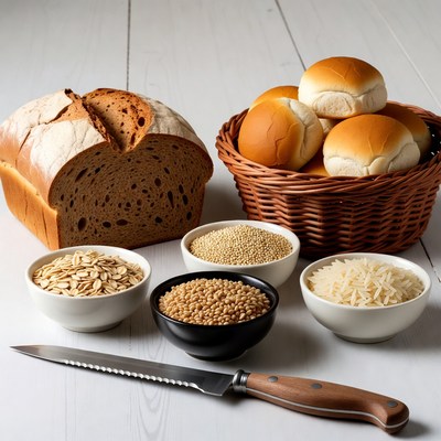 Assortment of Grains and Fresh Bread