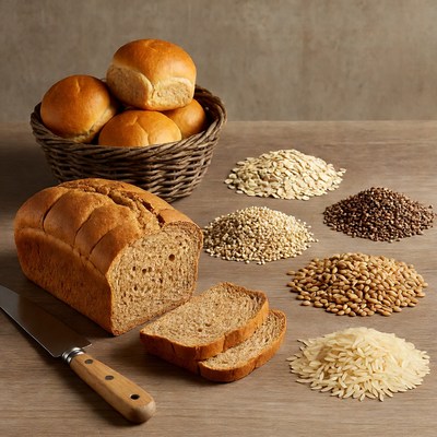 Sliced Bread with Grains and Rolls