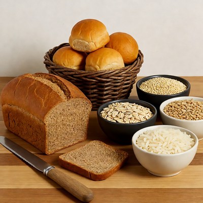 Bread Loaf with Grains and Rolls