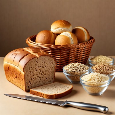 Fresh Bread Loaf with Rolls and Grains