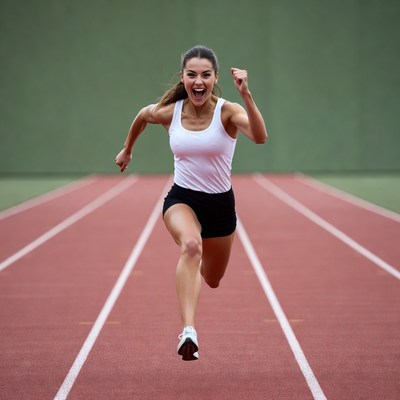 Woman sprinting on red track
