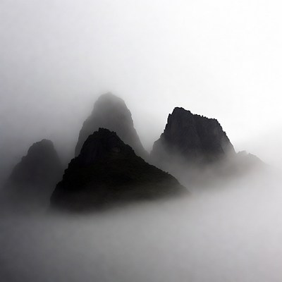 Misty Mountains in Thick Fog