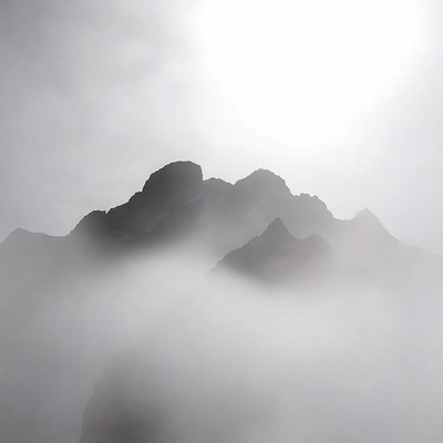 Mountains in Thick Fog