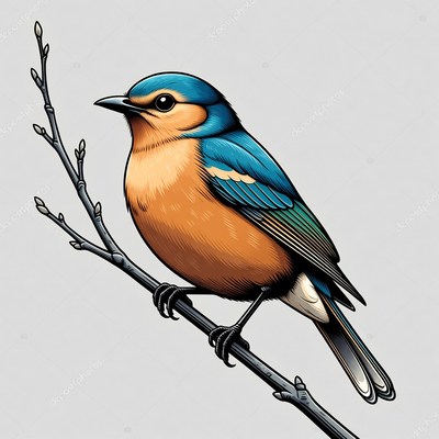 Blue bird perched on branch