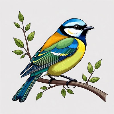 Colorful Blue Tit Bird on Branch