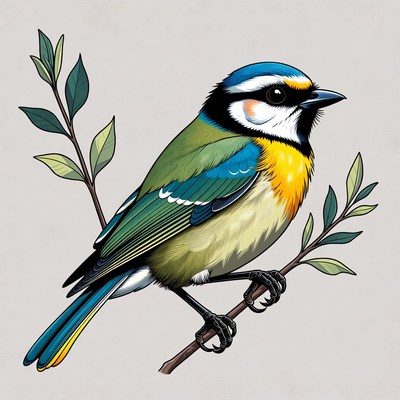 Colorful Blue Tit Bird on Branch