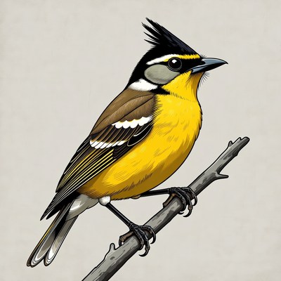 Crested Yellow Warbler on Branch