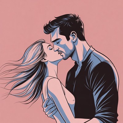 Romantic couple kissing passionately