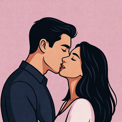 Man kissing woman illustration
