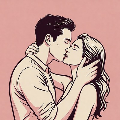 Man and woman kissing passionately